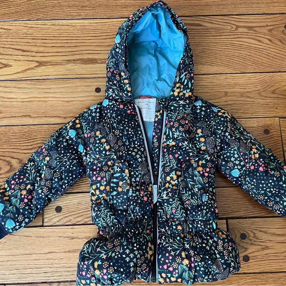 Hanna Andersson Black and Blue Puffer Jacket with Hood and Zipper